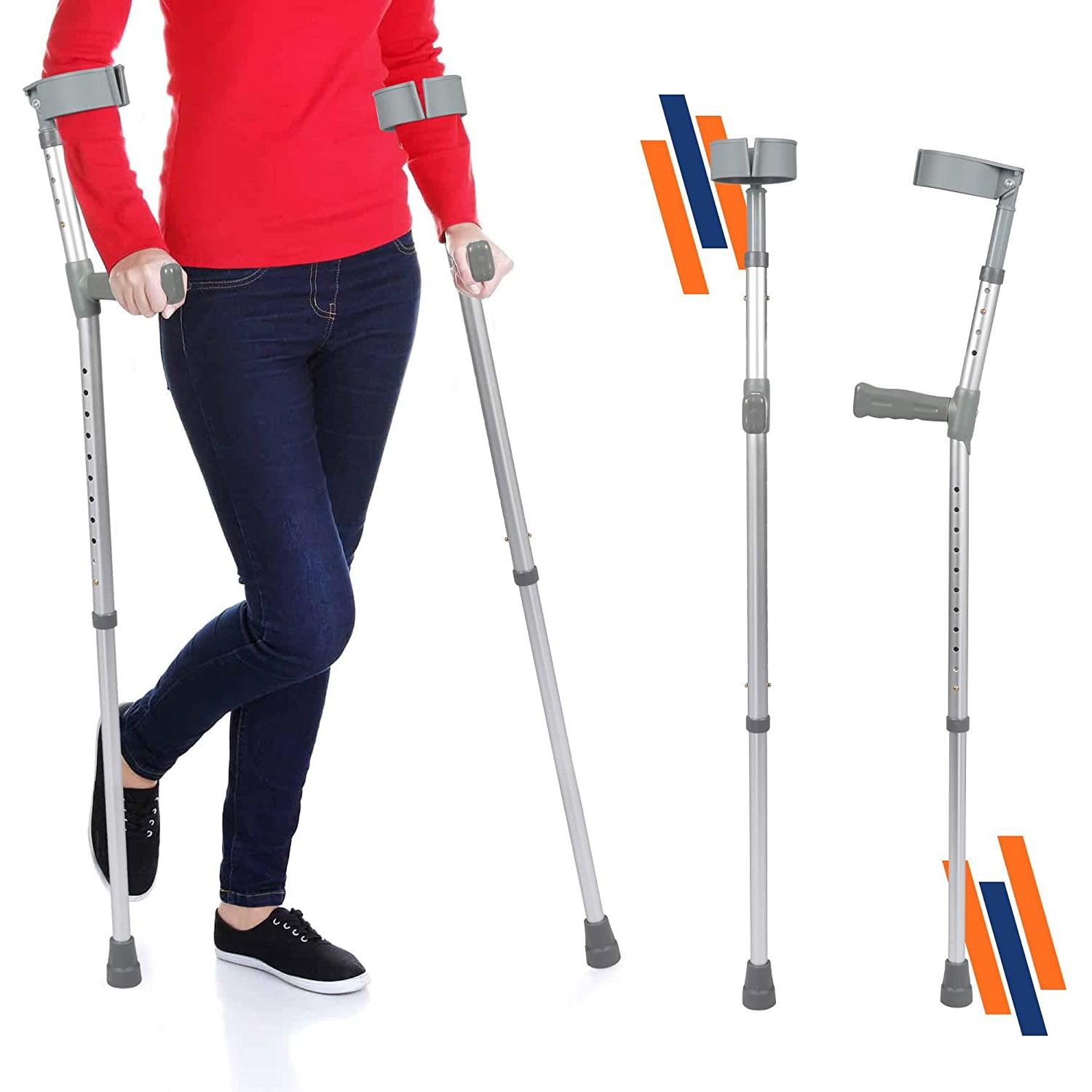 1 Pair of Aluminum Alloy Rehabilitation Crutches with Ergonomic Handles