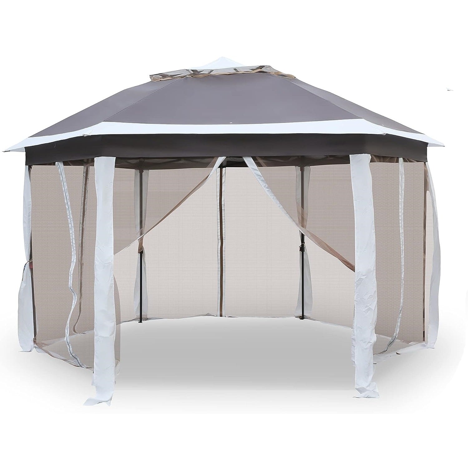 12Ft Outdoor Metal Patio Pop-Up Gazebo with Mesh Nettings for Parties and Outdoor Activities