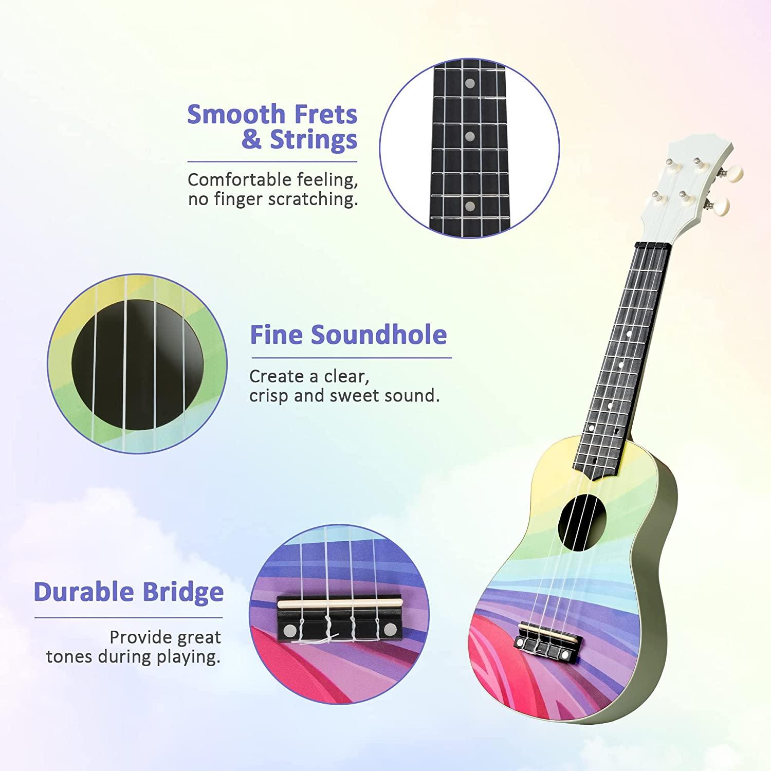 21 Inch Rainbow Soprano Ukulele for Kids Beginners