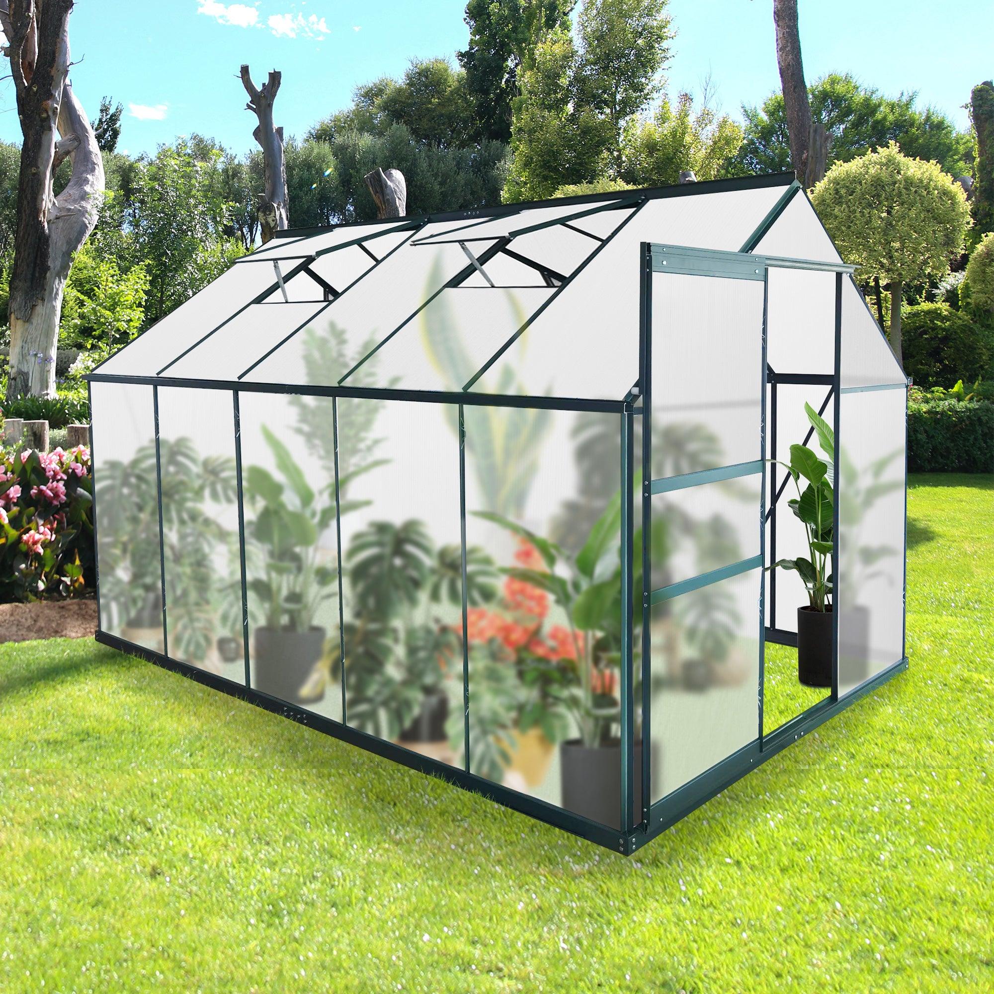 6' X 10' Walk-in Polycarbonate Greenhouse, Aluminum Heavy Duty Greenhouse Kit for Backyard Use in Winter