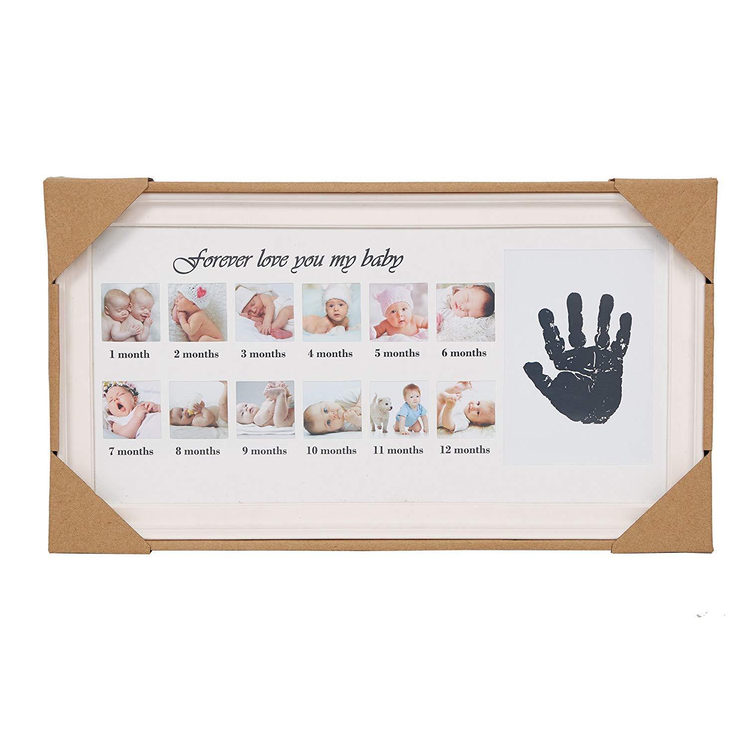 Bosonshop Baby Handprint Kit & Footprint Photo Frame for Newborn Girls and Boys, Pink