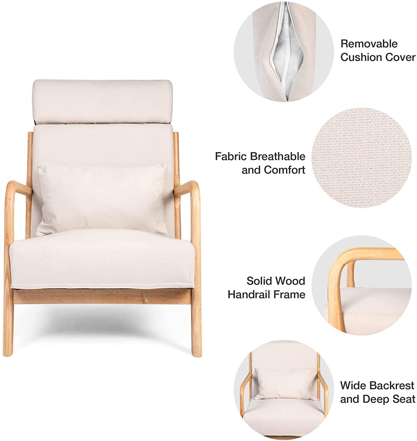 Mid-Century Modern Accent Chairs Fabric Reading Armchair Easy Assembly Upholstered Linen Lounge Chair - Bosonshop