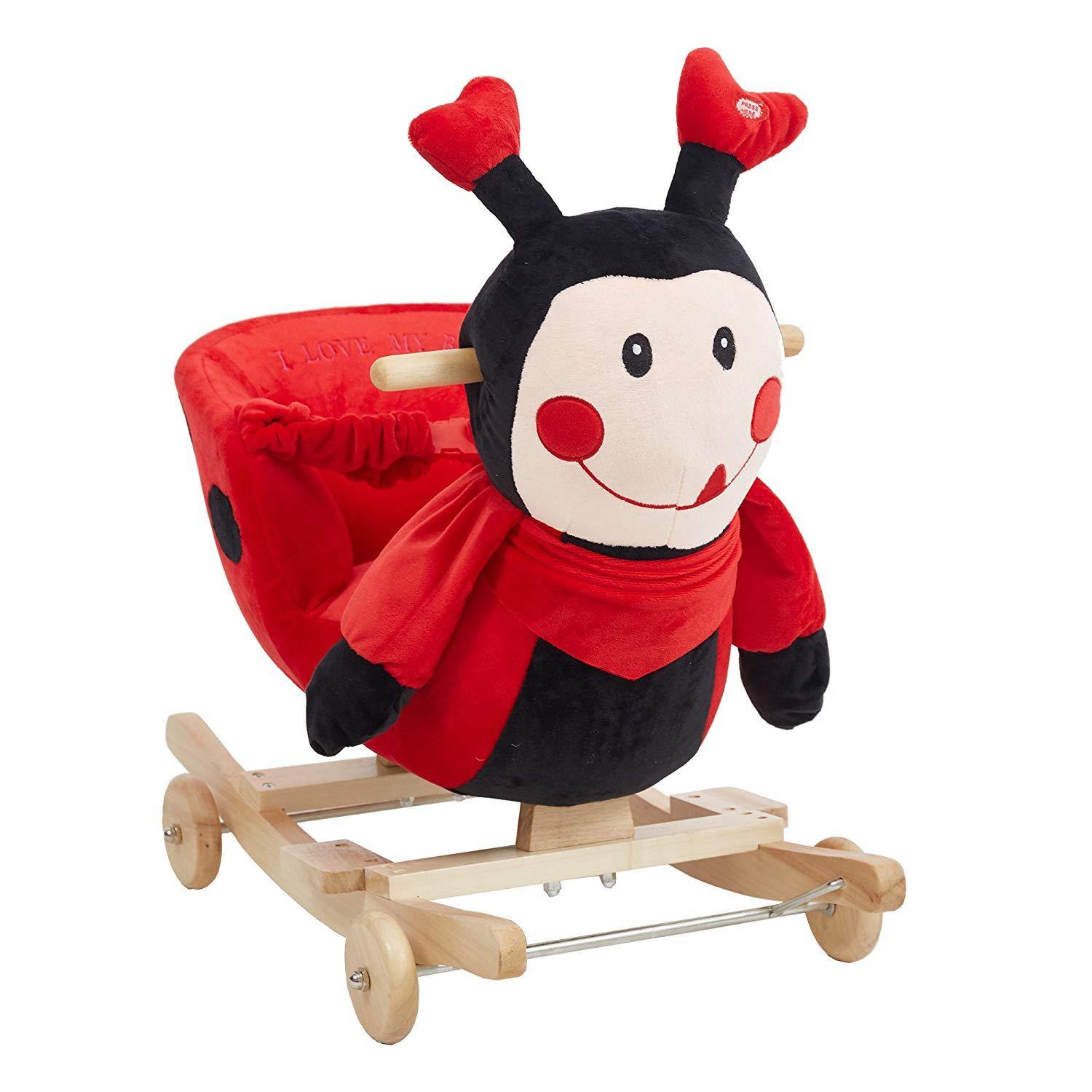 Bosonshop Stuffed Animal Rocker Children Rocking Horse Wooden& Plush Rocking red Ladybug