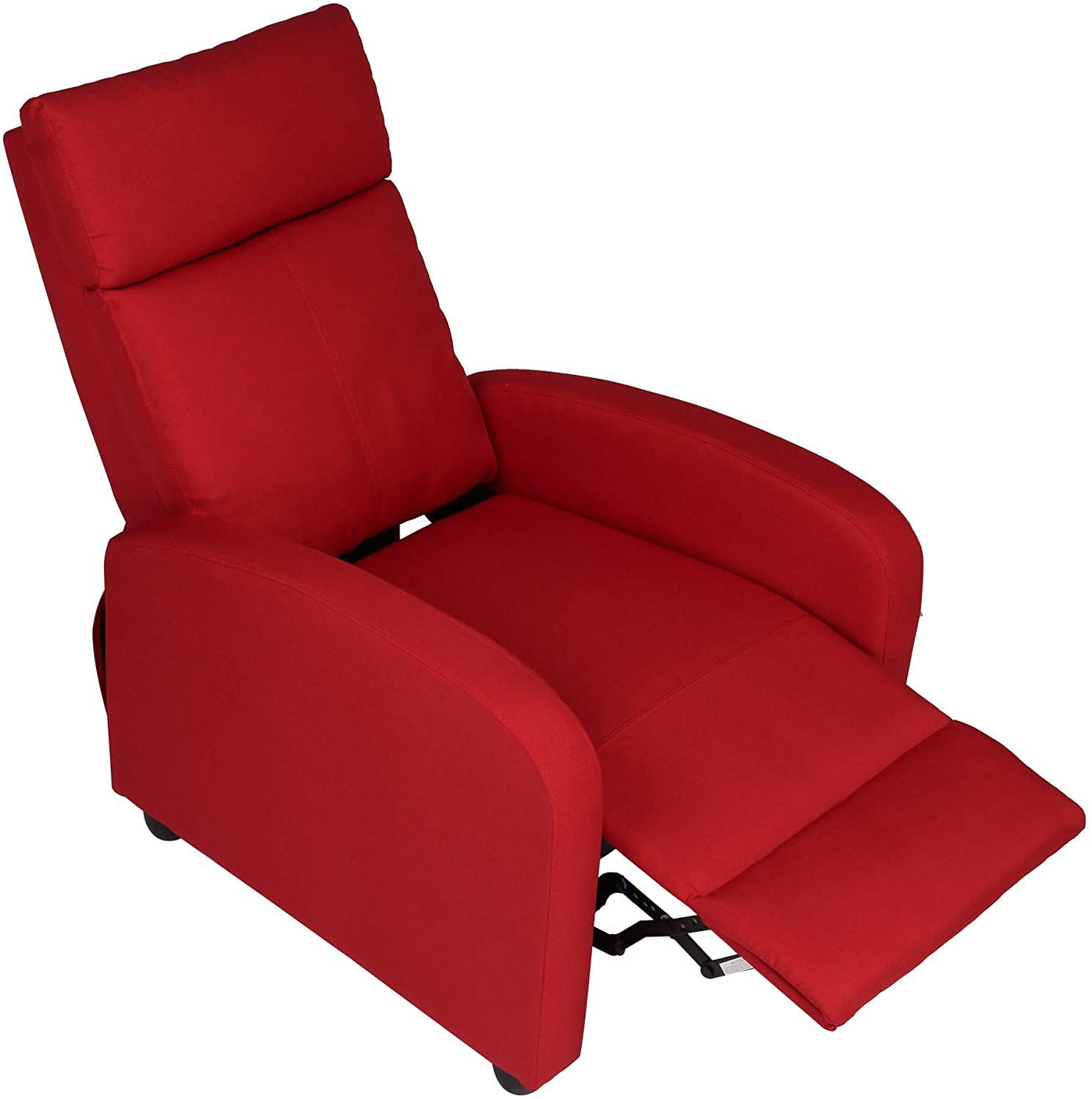 Fabric Recliner Chair Adjustable Single Sofa Home Theater Seating Recliner Reading Sofa for Living Room & Bedroom, Red - Bosonshop