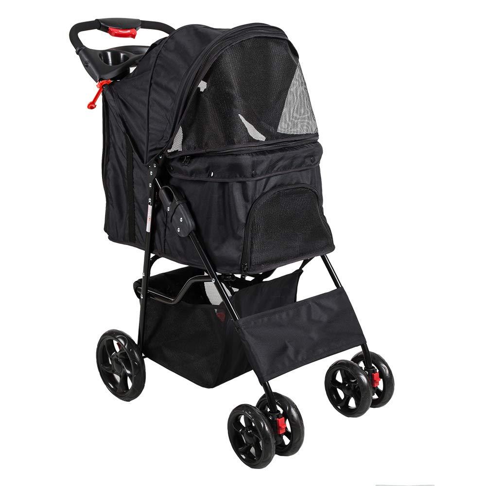 Bosonshop Folding Pet Stroller with 360 Rotating Front Wheel, Black