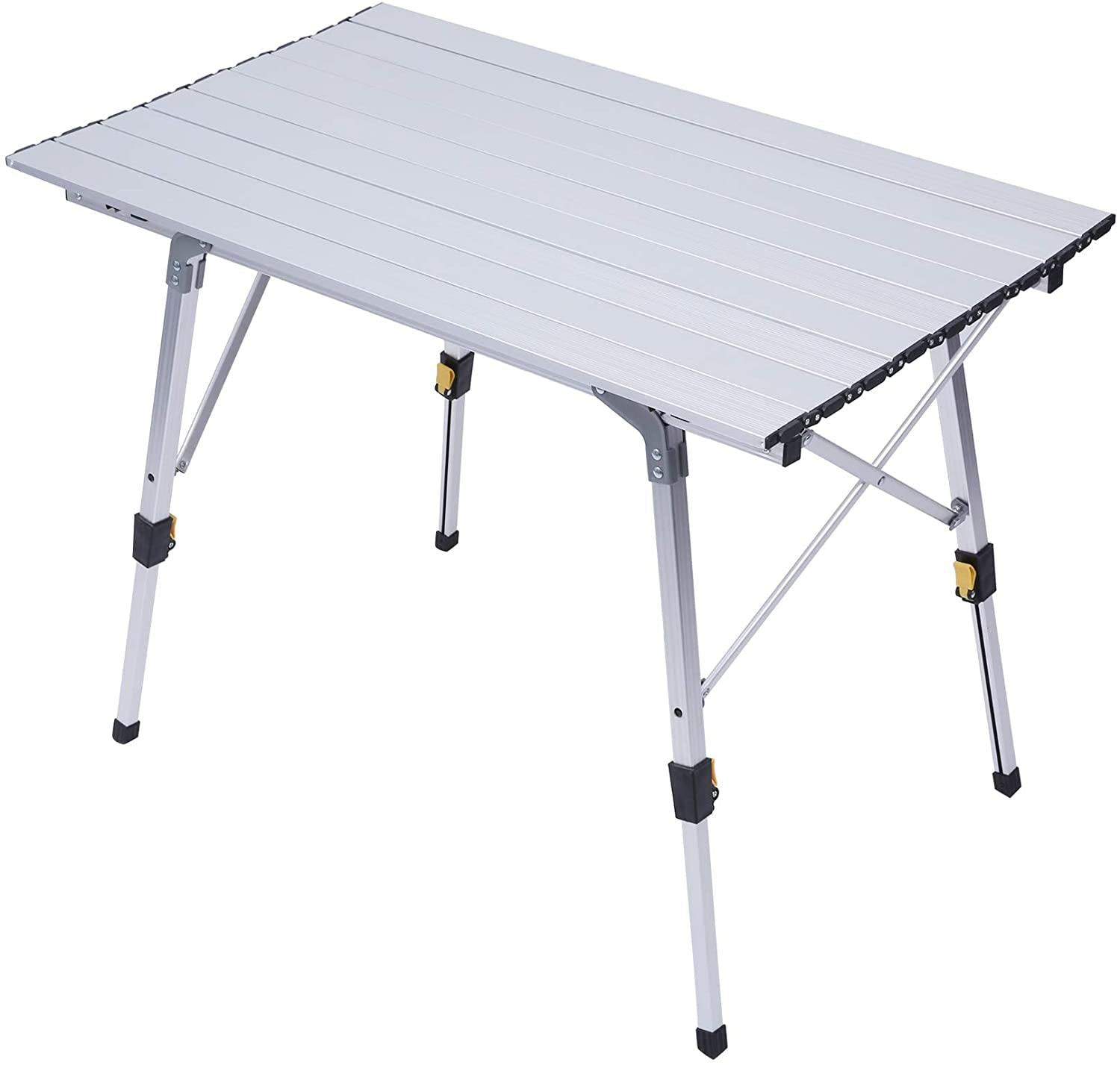 Portable Folding Aluminum Camping Picnic Table, Adjustable Height Compact Outdoor Table with Carry Bag, Silver - Bosonshop