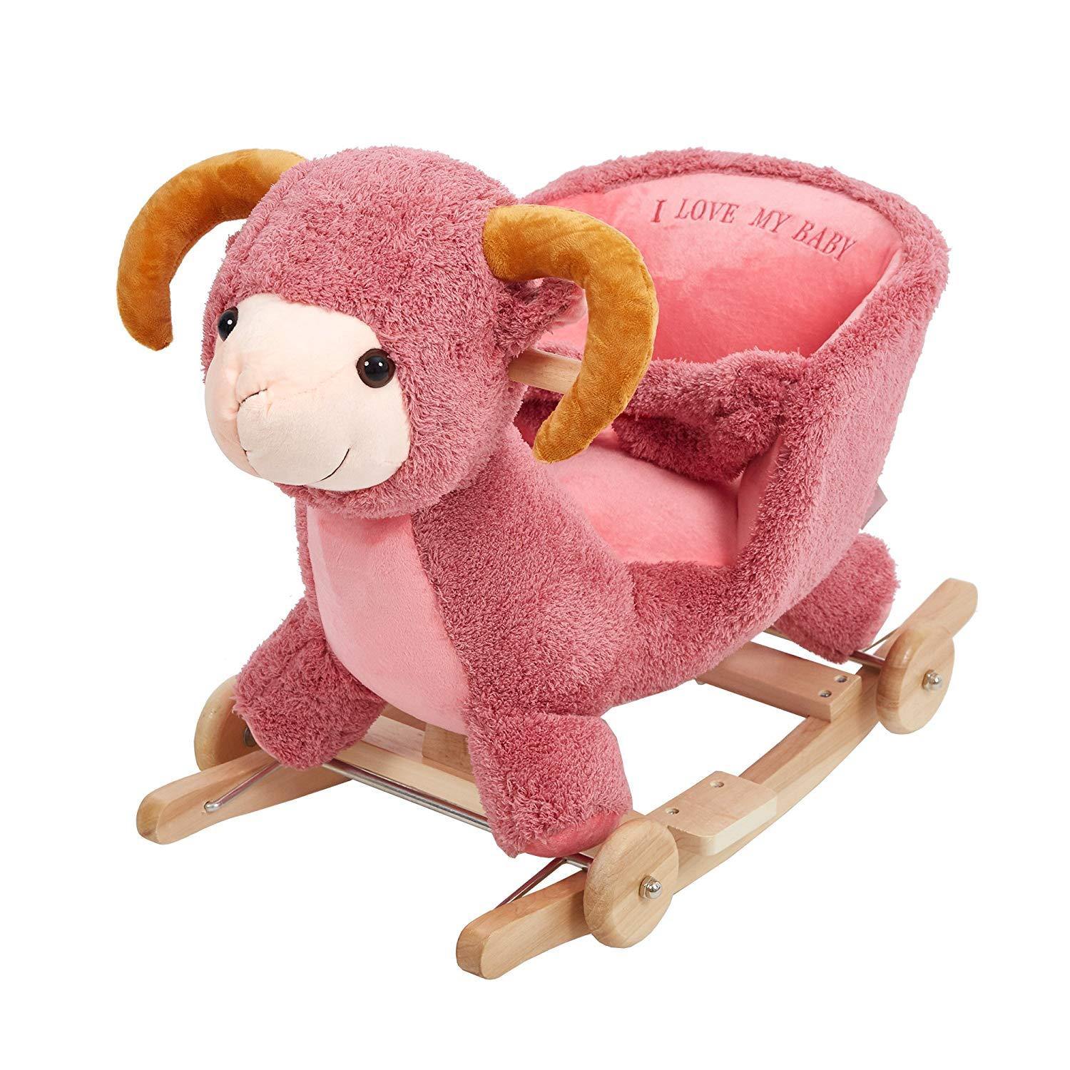 Bosonshop Stuffed Animal Rocker Wooden & Plush Rocking Horse Chair for Toddlers