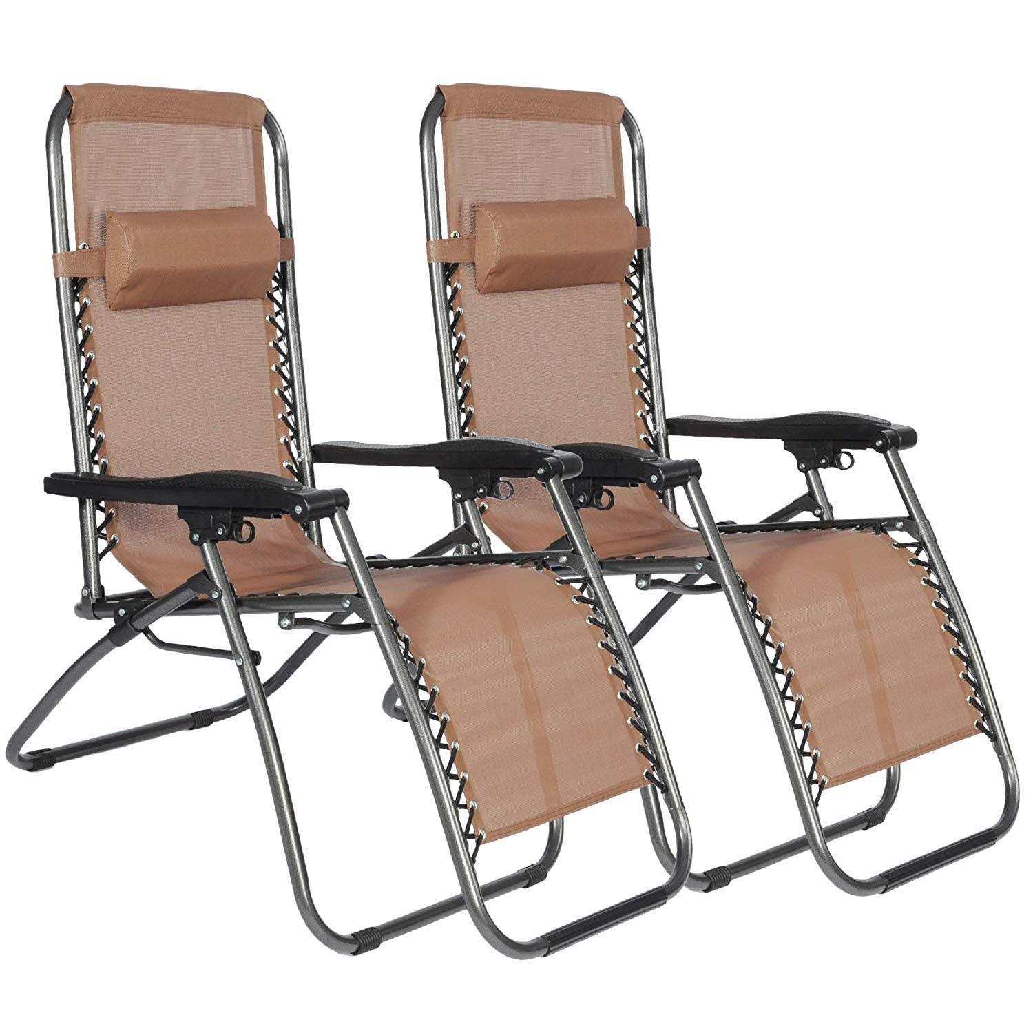 Bosonshop Zero Gravity Reclining Lounge Patio Chairs, 2PC, Brown