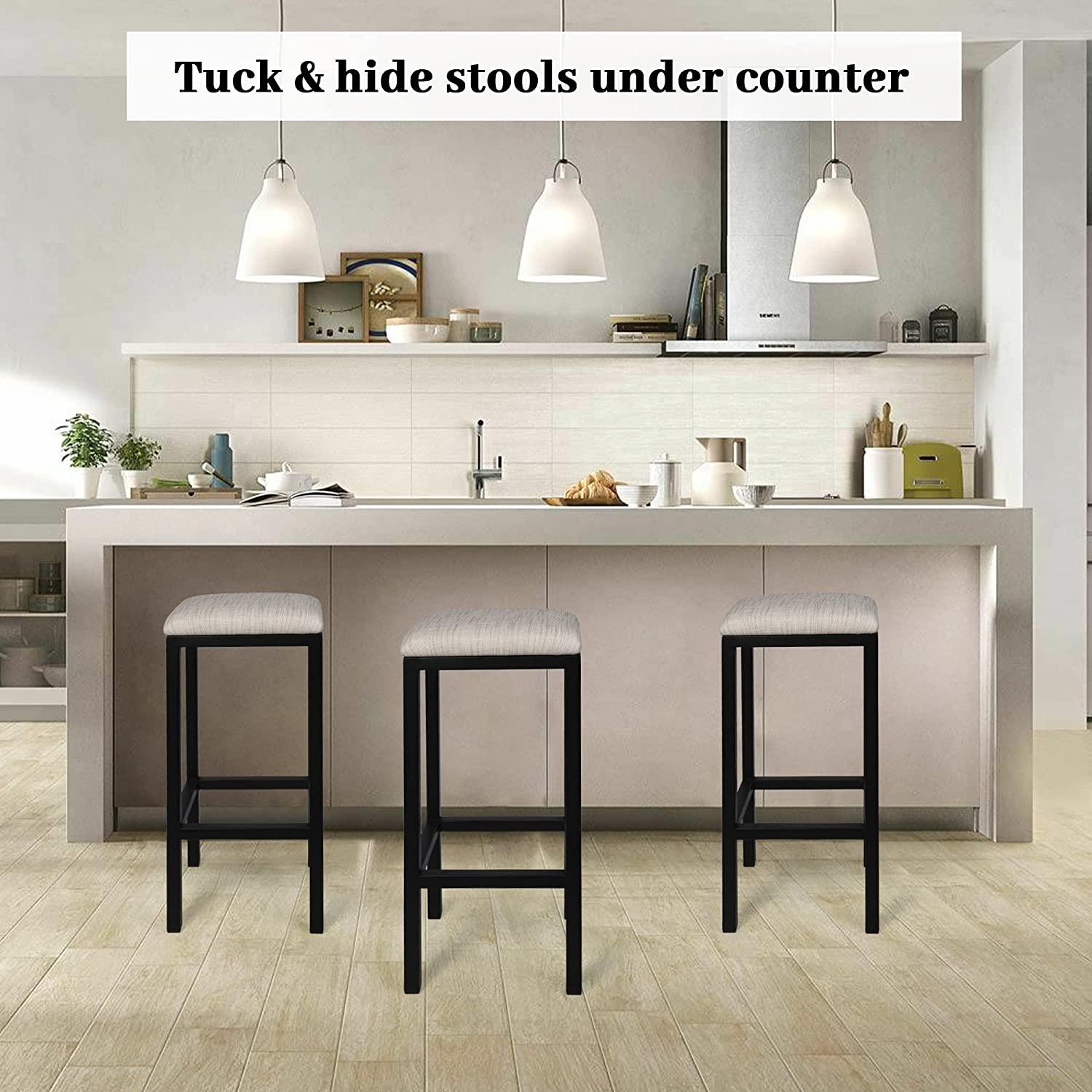 Set of 2 Bar stools Counter Height Bar Stools with Footrest Modern Bar Chair Metal Bar Stool PU Leather Black Barstool