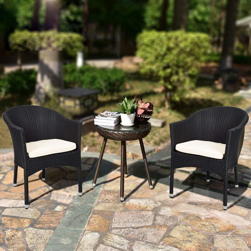 Bosonshop Outdoor Dining Rattan Chairs Patio Garden Furniture with Seat Cushions, Black