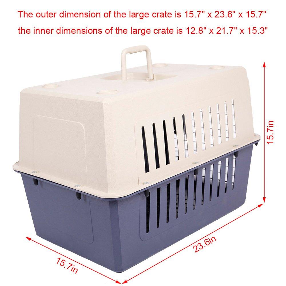 Bosonshop Plastic Cat & Dog Carrier Cage with Chrome Door Portable Pet Box Airline Approved, Large