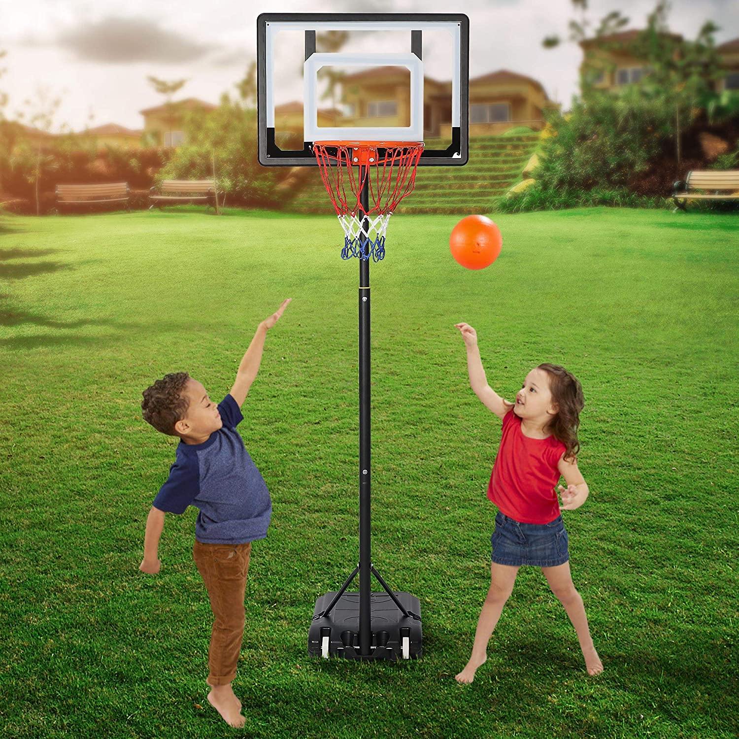 Portable Basketball Hoop Backboard System Stand Outdoor Sports Equipment Height Adjustable 6.5Ft-8.2Ft with Wheels for Kids - Bosonshop