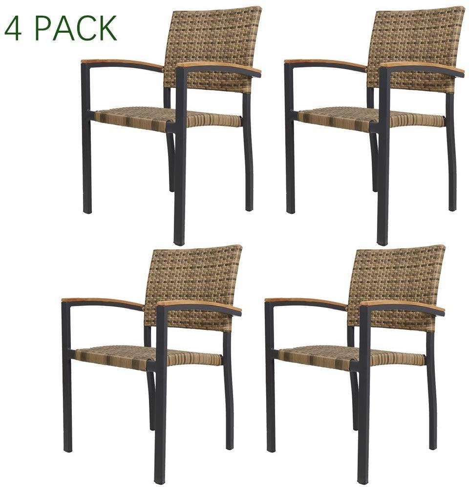 Dining Chairs with Armrest Stackable Set (Aluminum&Ratten, Brown) - Bosonshop