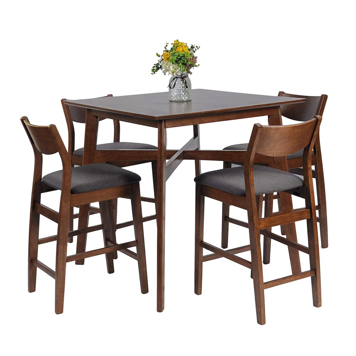 Bosonshop Counter Height Table Set Pub Bar Stools Modern Mid Century Style, 5 Piece