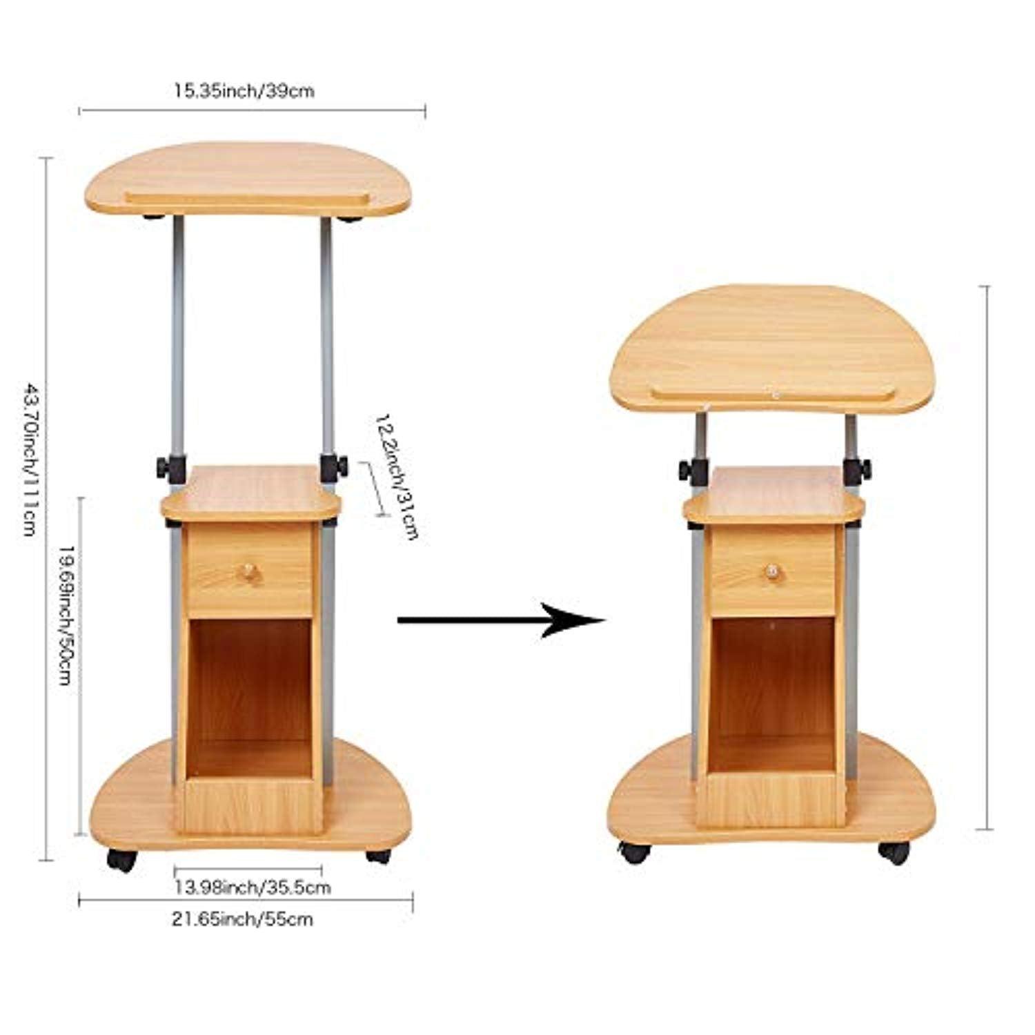 Bosonshop 26”-43”Adjustable Height Notebook Laptop Table Cart with Swivel Top and Storage Rolling Presentation Stand