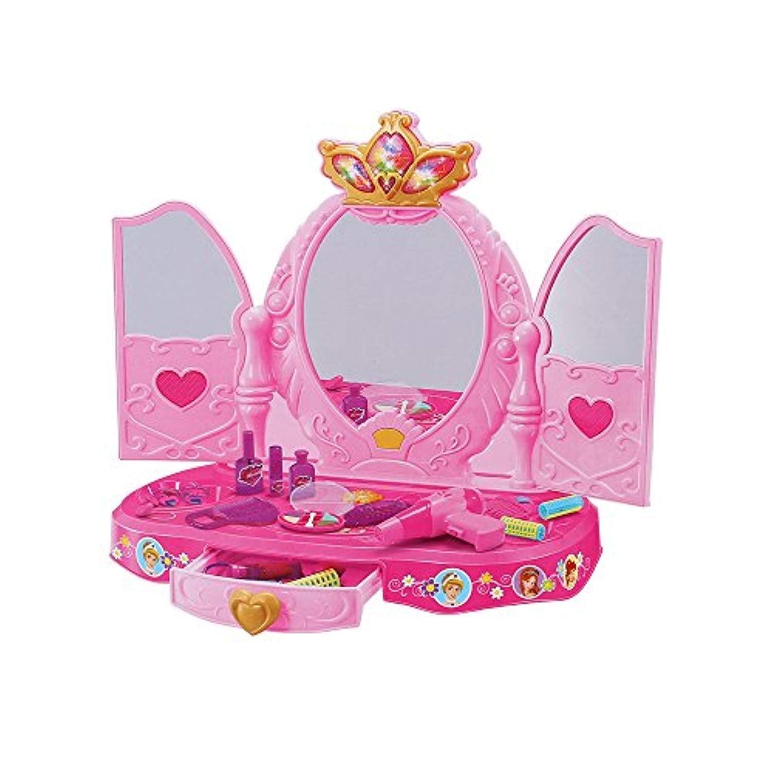 Bosonshop Pink Princess Pretend Play Dressing Table with Makeup Mirror,Music and Lights