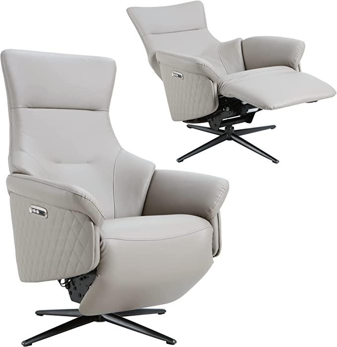 Power Recliner Lounge Chair Single - Swivel Leather Electric Recliner Zero Gravity for Living Room Bedroom Office Study Guest Room, Gray - Bosonshop