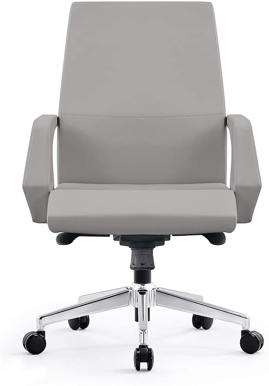 Executive Office Chair Ergonomic Leather Home Office Chair Comfortable Adjustable Lock Position Desk Chair Grey - Bosonshop