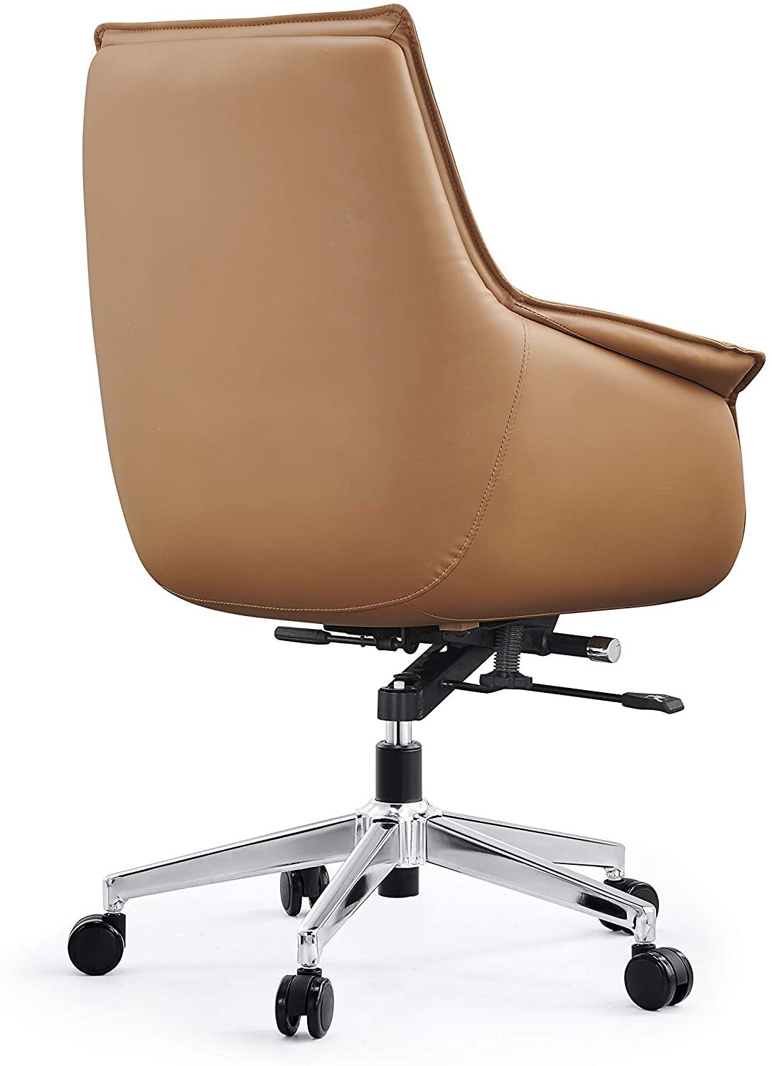 Mid Back Swivel Chair For Desk With Adjustable Height Handle Office Armchair PU Leather Ergonomic Desk Chair, Brown - Bosonshop