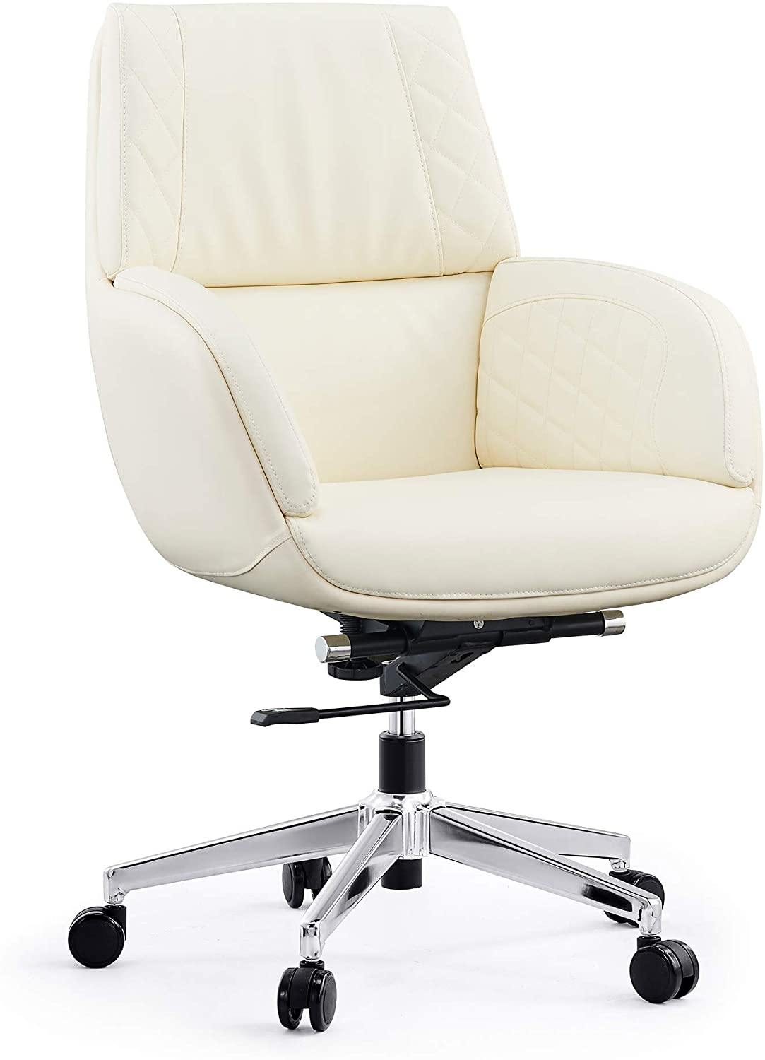 Ergonomic Office Chair PU Leather Upholstered Swivel Chair with Thick Padding Armrest Lumbor Support Adjustable Desk Chair Task Home Office Chair - Bosonshop