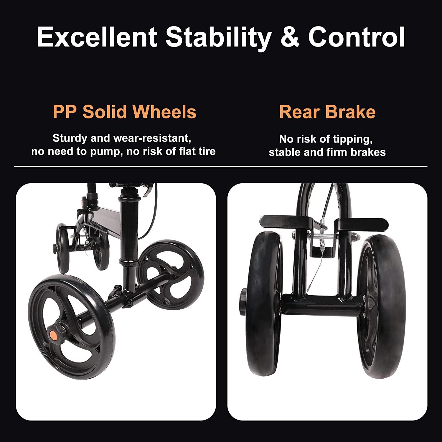 Adjustable Steerable Knee Scooter Suitable for Outdoor Indoor Foldable Knee Scooter with Shock Absorber for Adults with Foot/Ankle Injuries (Black) - Bosonshop