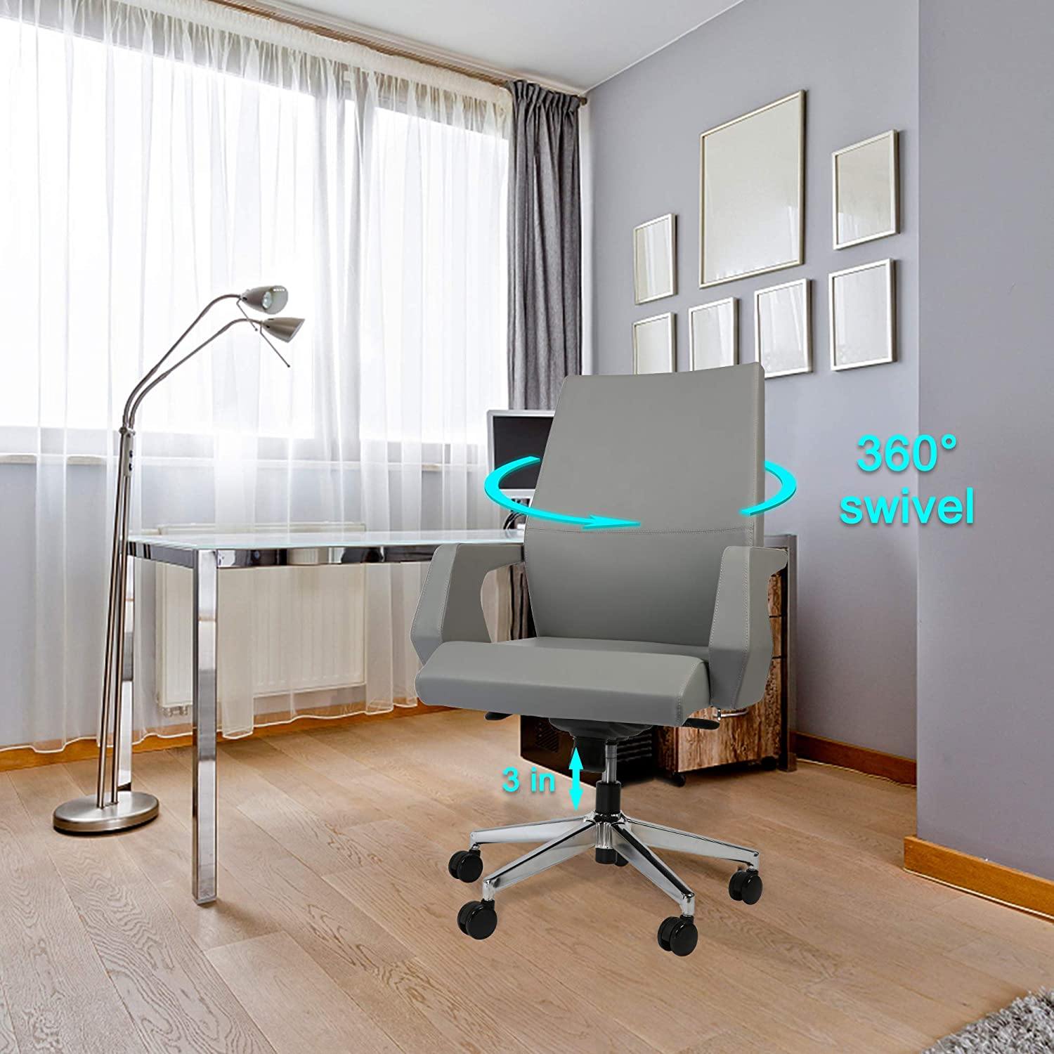 Executive Office Chair Ergonomic Leather Home Office Chair Comfortable Adjustable Lock Position Desk Chair Grey - Bosonshop