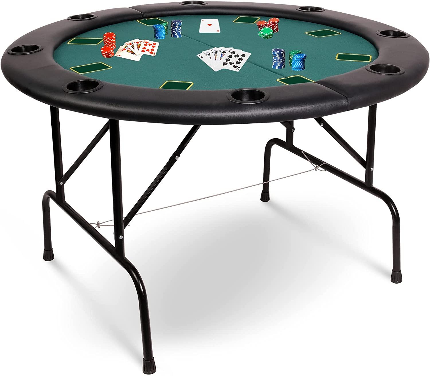 Poker Table Folding Casino Poker Table 8 Players Round Card Table with 8 Plastic Cup Holder Casino-Grade Felt Surface for Blackjack