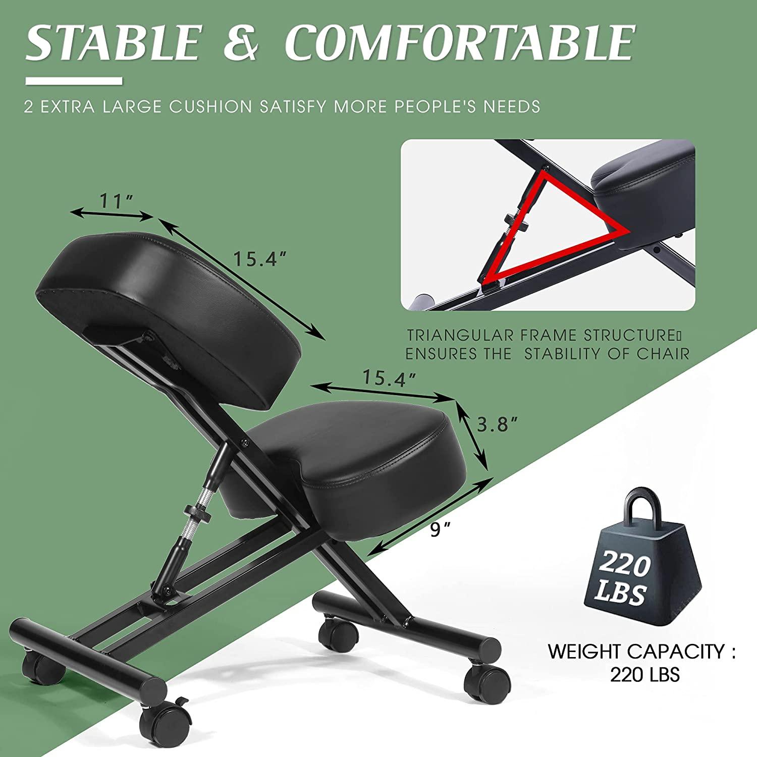 Adjustable Ergonomic Kneeling Chair Stool for Office and Home Angled seat with Lockable Wheel Support, 220LBS - Bosonshop