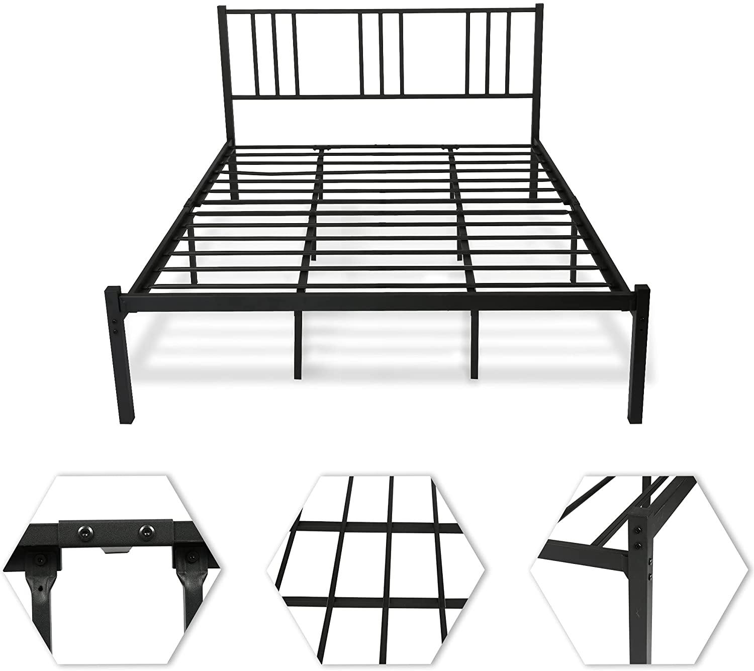 14" Metal Platform Bed Frame and Headboard with Under Bed Storage, Heavy Duty Metal Slat and Anti-Slip Support - Bosonshop