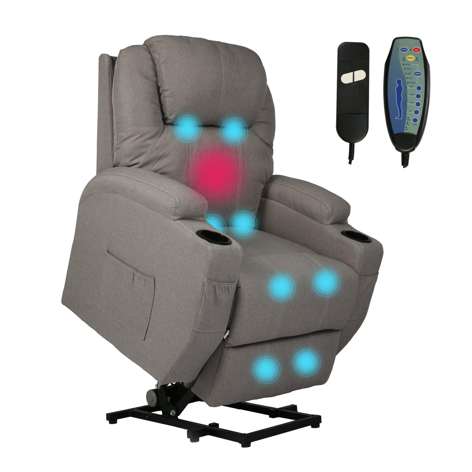 Electric Power Lift Leather Sofa Power Reclining Massage Chair for Elderly with Massage and Heat, Grey - Bosonshop