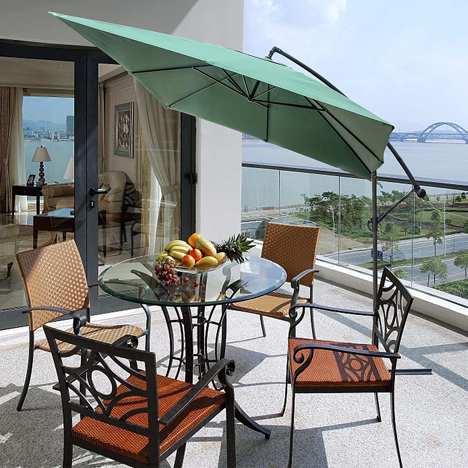 10 Ft Outdoor Offset Cantilever Hanging Patio Umbrella with Crank & Cross Base, Green - Bosonshop