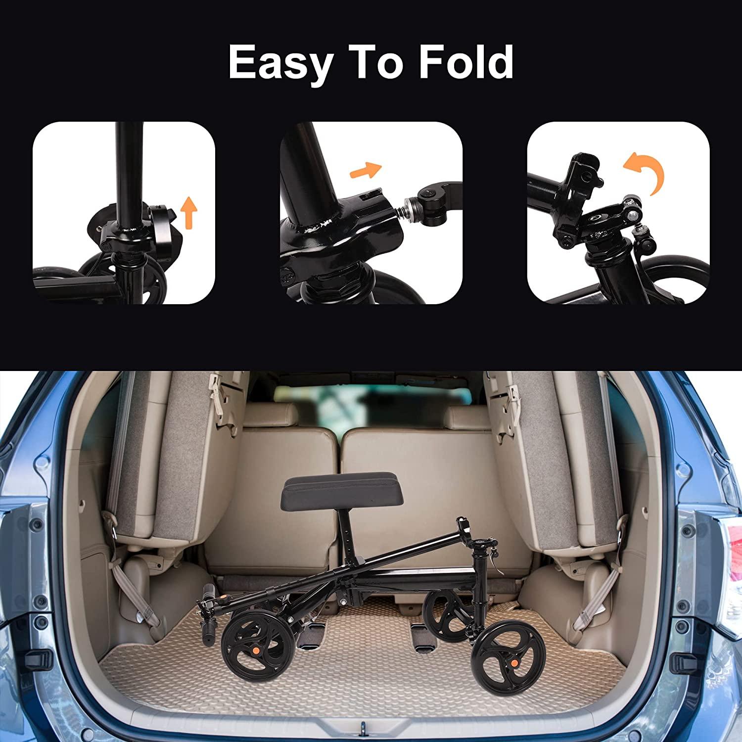 Adjustable Steerable Knee Scooter Suitable for Outdoor Indoor Foldable Knee Scooter with Shock Absorber for Adults with Foot/Ankle Injuries (Black) - Bosonshop