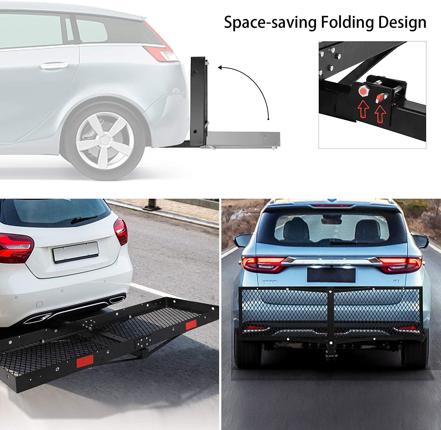 60 x 20-inch Hitch Folding Cargo Carrier Mount, Fit 2” Receiver, 500 LBS Capacity Mesh Hitch Cargo Rack - Bosonshop