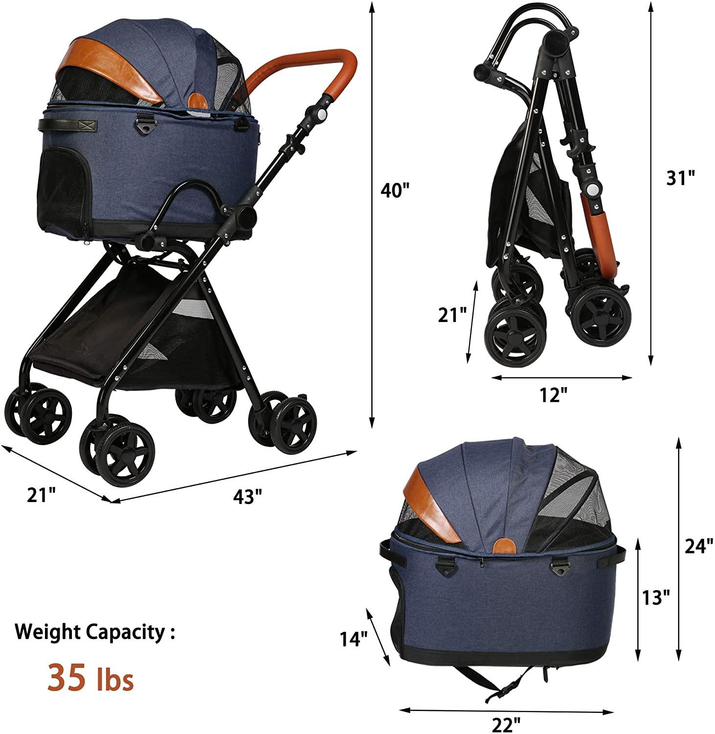 Luxury Folding Pet Stroller for Medium Dogs Cats - Bosonshop