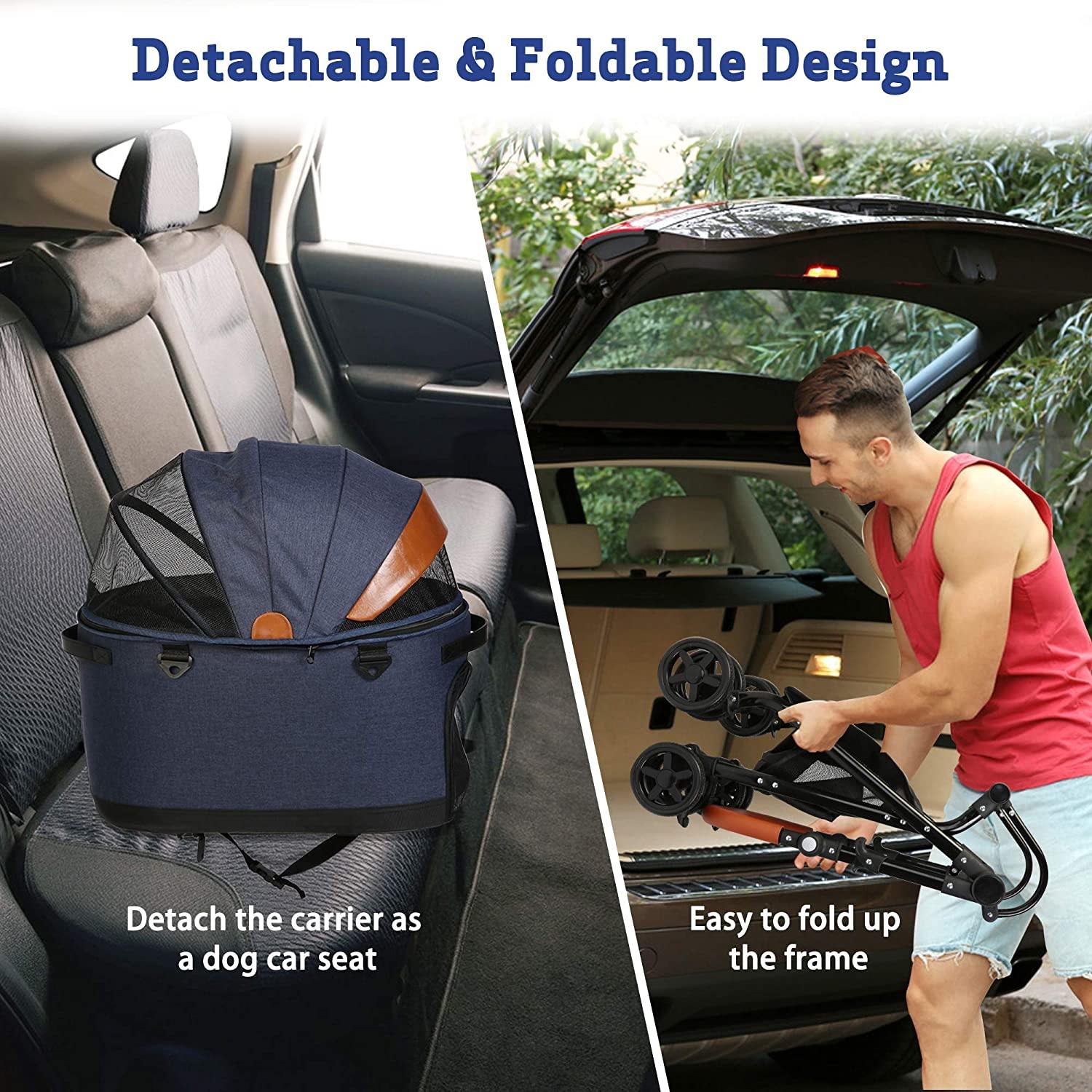 Luxury Folding Pet Stroller for Medium Dogs Cats - Bosonshop