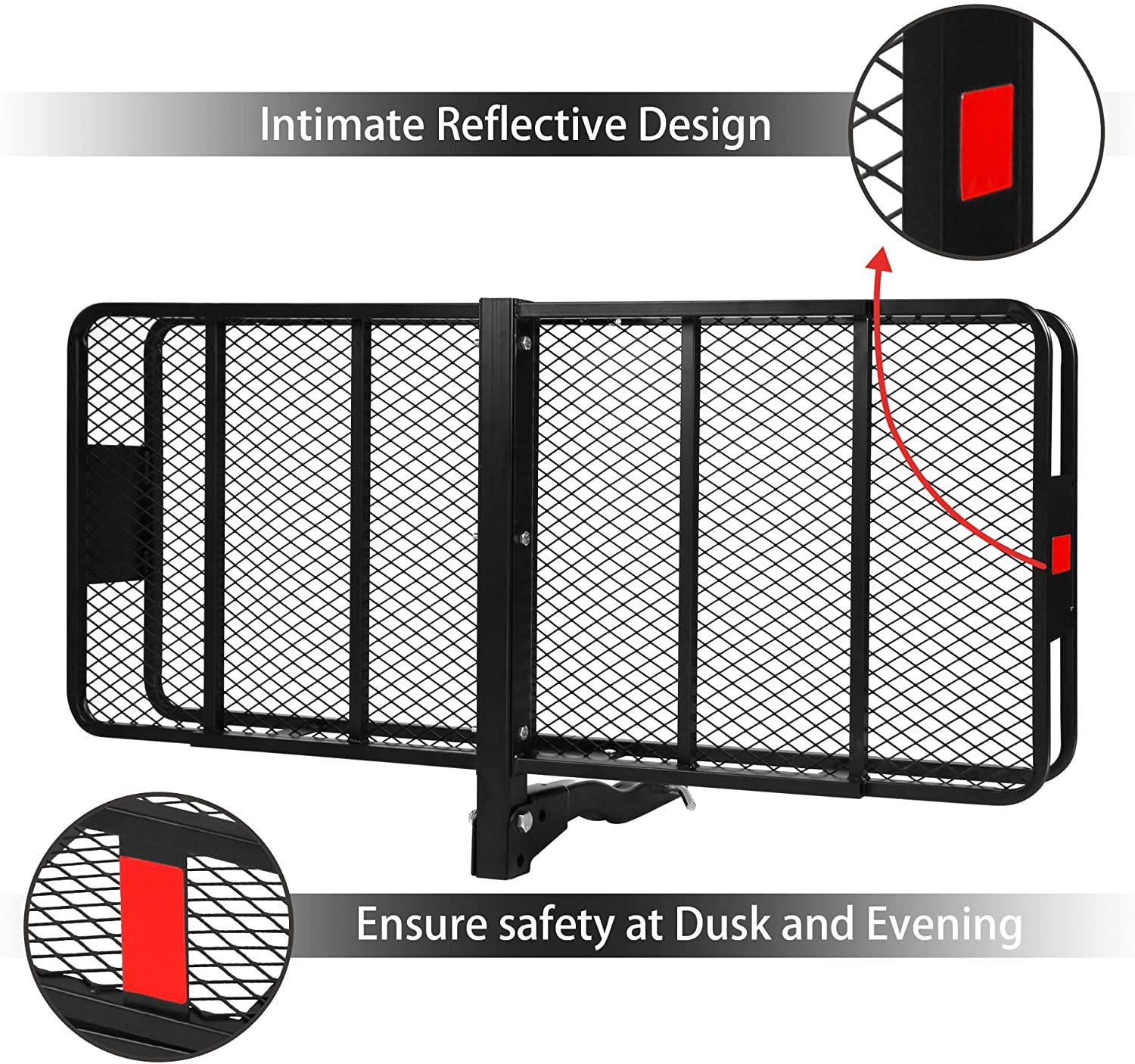 60” x 24” x 6.5” Hitch Mounted Folding Cargo Carrier, 500LBS Capacity Heavy Duty Basket Rack, Fit 2" Receiver Hitch - Bosonshop