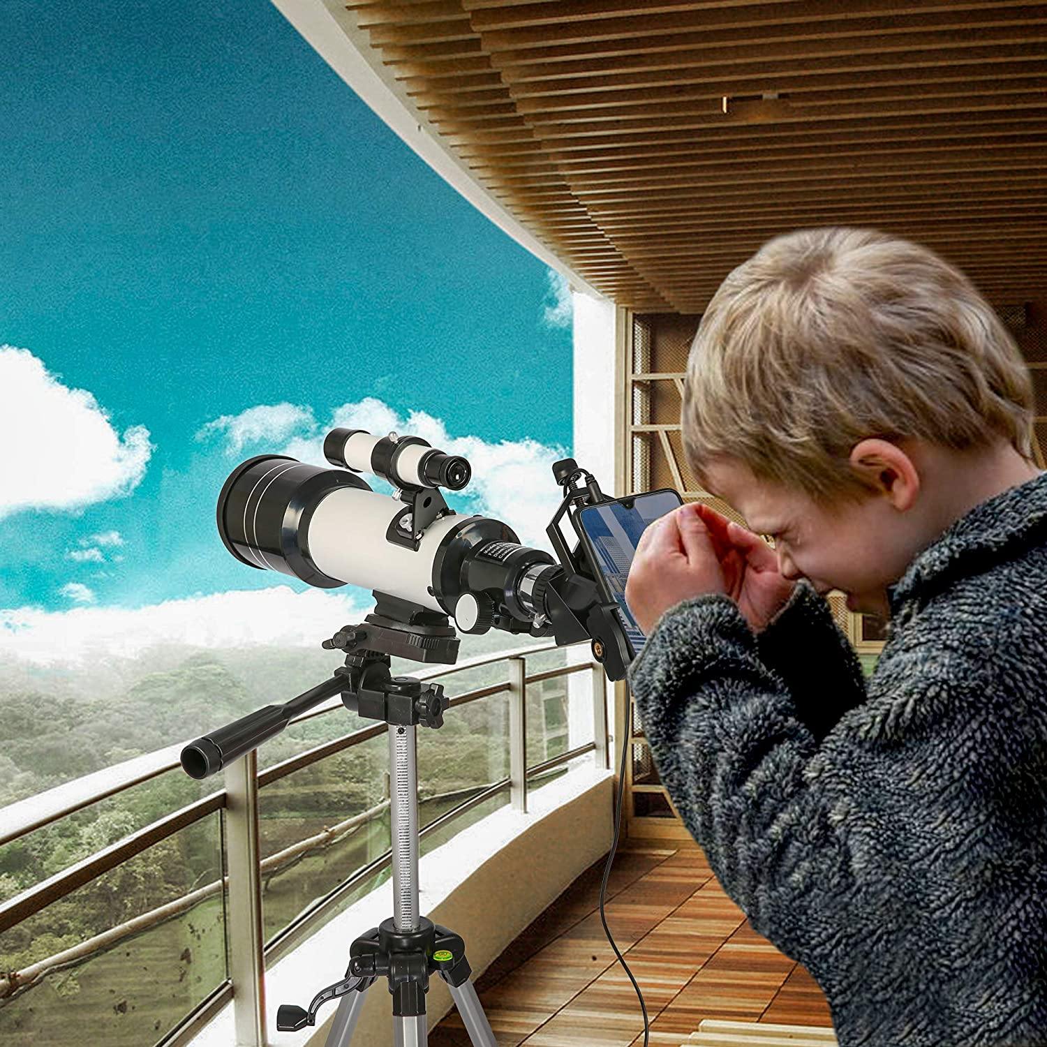 Astronomical Telescope Portable Telescope for Kids Beginners, 70mm Aperture, 20-120x Magnification With Smart Phone Adapter & Carry Bag - Bosonshop