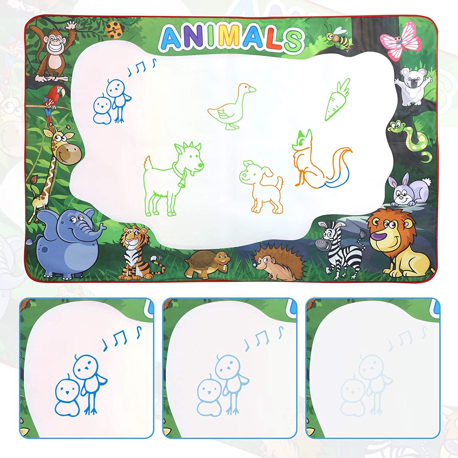 Water Doodle Mat 59 x 39 inches Extra Large for Toddlers Kids Animal Water Drawing Pad Learning Toys Age 3+ - Bosonshop