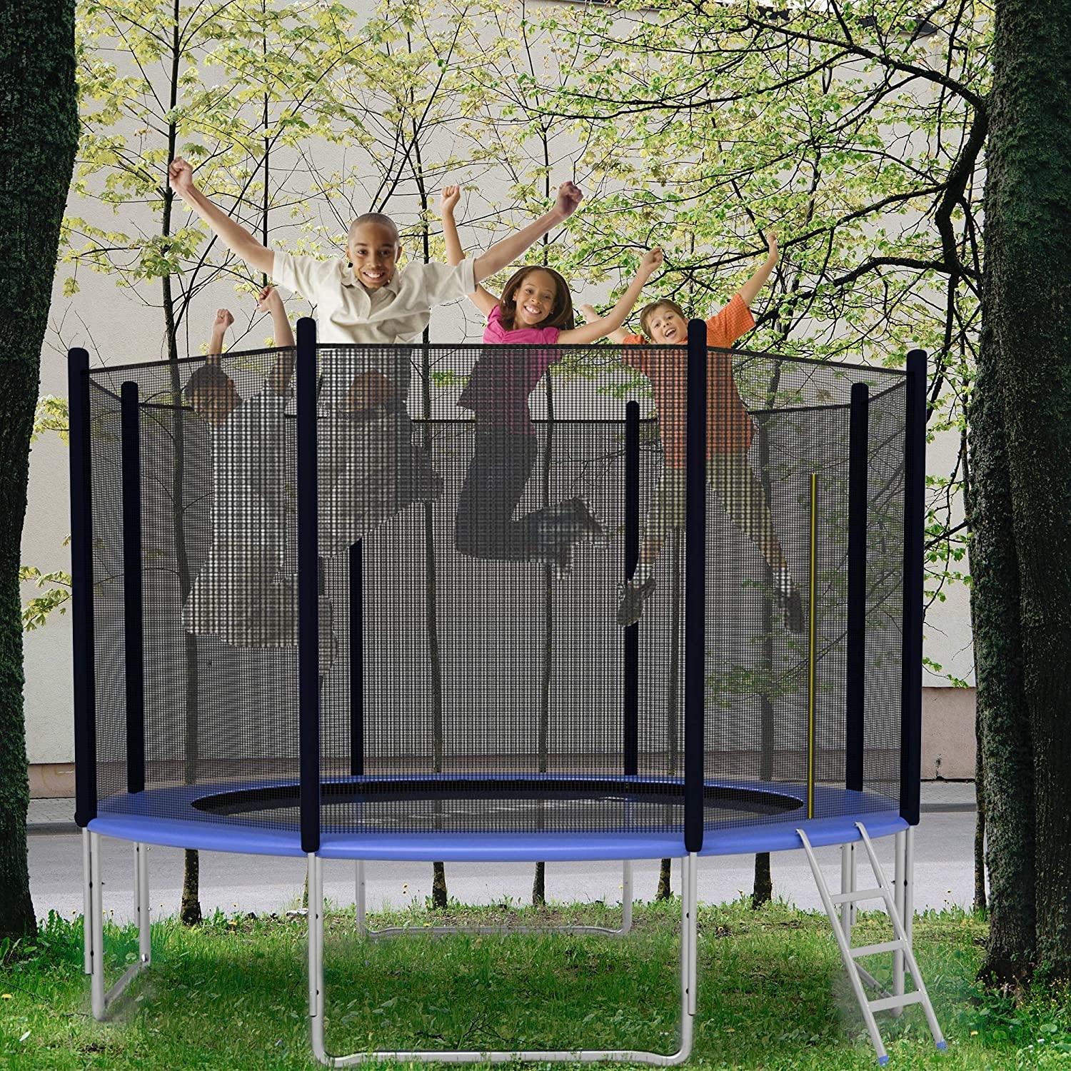 12 FT Trampoline For Kids And Family Outdoor Trampoline With Safety Enclosure Net, Ladder And Spring Cover - Backyard Bounce Jump Have Fun - Bosonshop