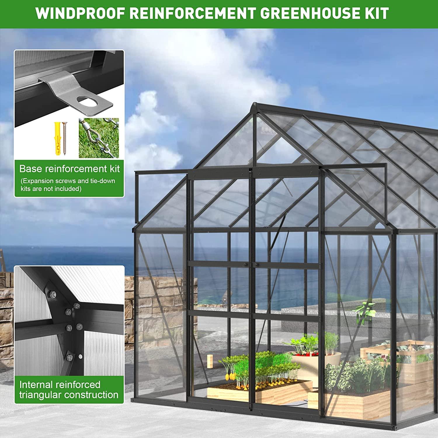 8'x12' Polycarbonate Greenhouse 2 Sliding Doors 2 Vents Window Walk-in Greenhouse for Outdoor