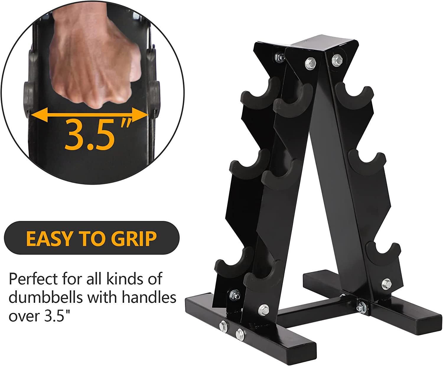 A-Frame Dumbbell Rack Stand Compact 3 Tier Free Weight Steel Dumbbell Storage Bracket for Home Gym (Black) - Bosonshop