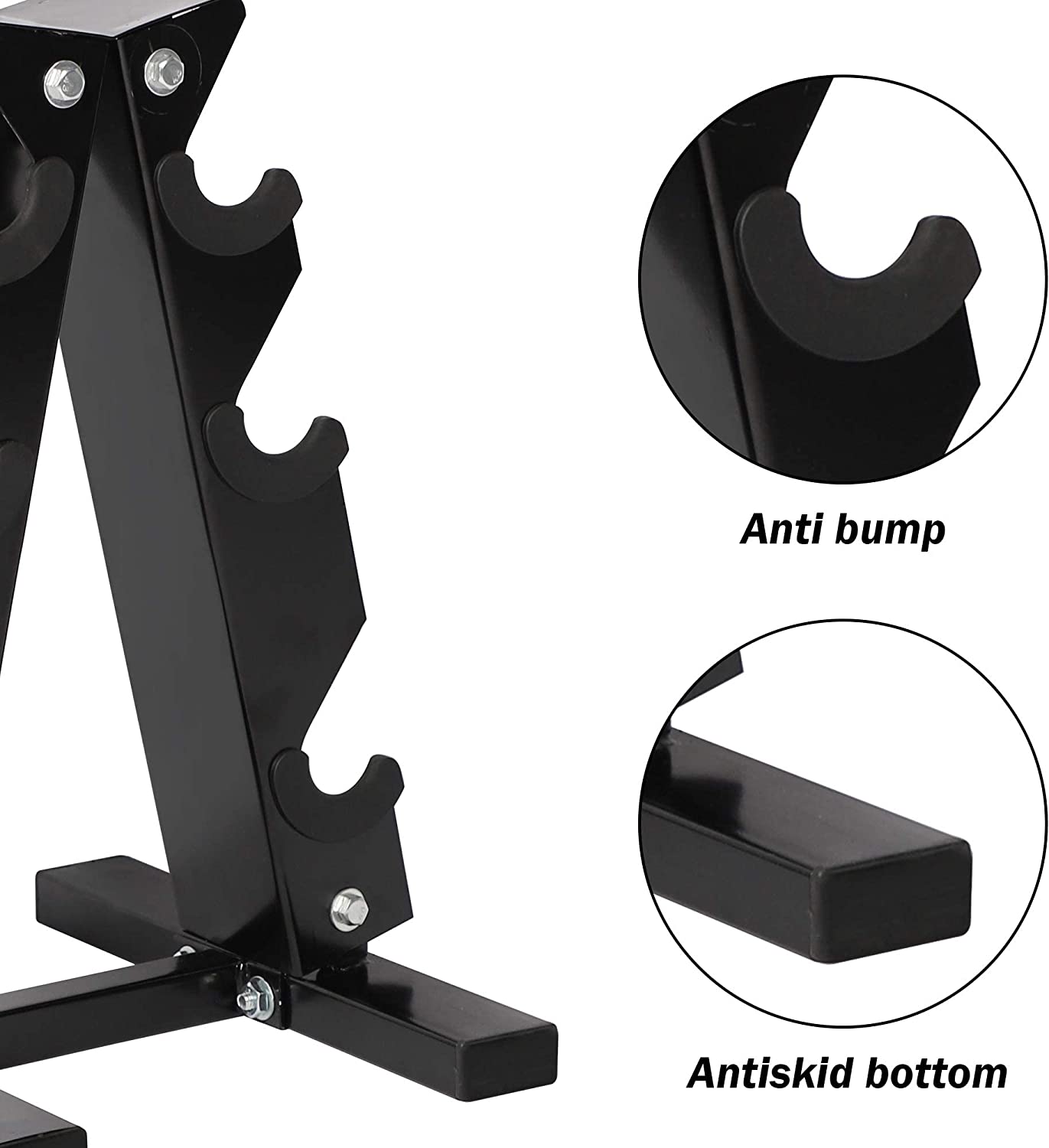 A-Frame Dumbbell Rack Stand Compact 3 Tier Free Weight Steel Dumbbell Storage Bracket for Home Gym (Black) - Bosonshop