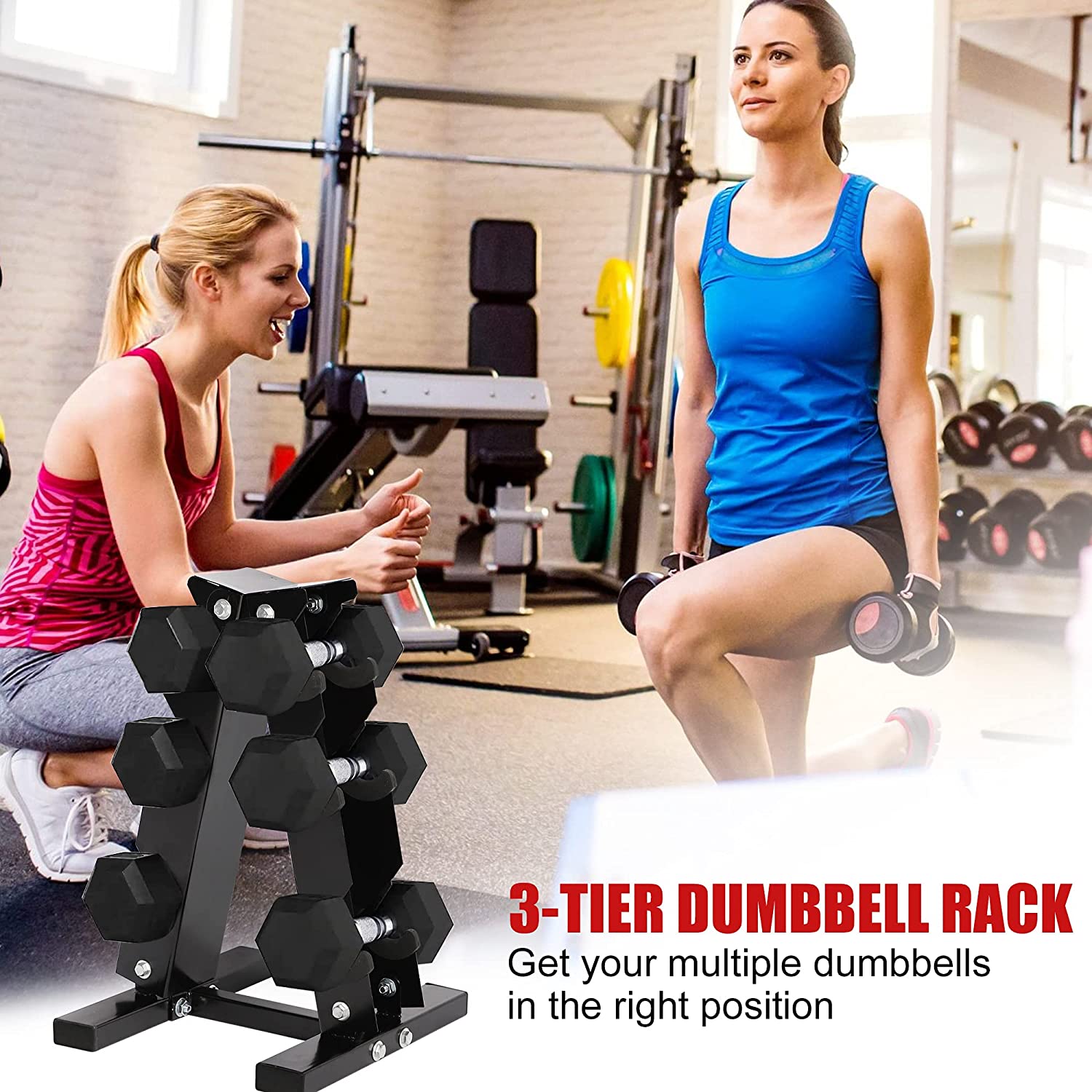 A-Frame Dumbbell Rack Stand Compact 3 Tier Free Weight Steel Dumbbell Storage Bracket for Home Gym (Black) - Bosonshop