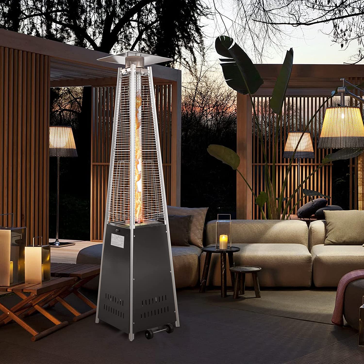 42000 BTU Pyramid Patio LP Propane Heater with Wheels, 87 Inch Hammered Bronze Tower Heater, CE & ETL Certified