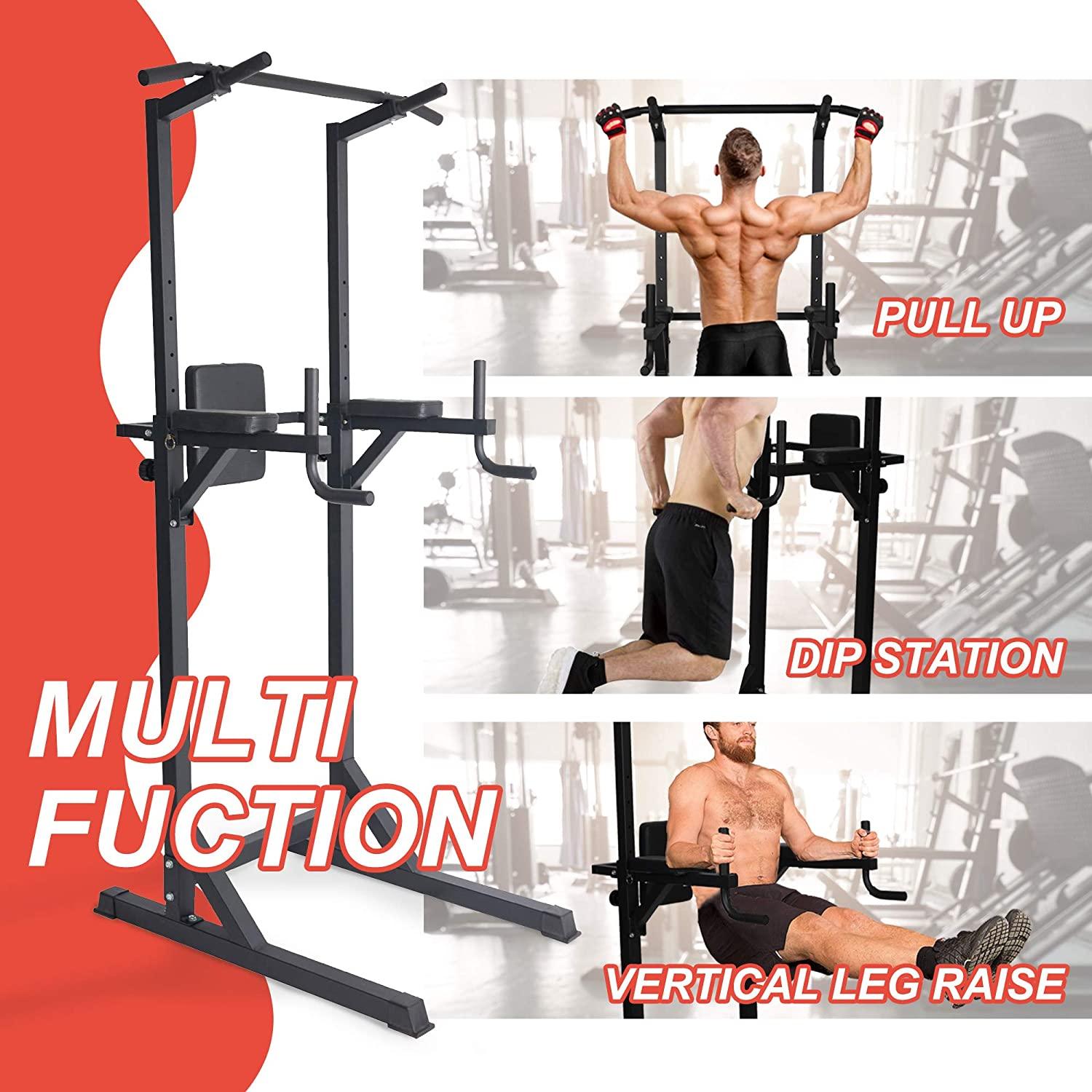 Strength Power Tower Dip Station Pull Up Bar Workout Equipment, Adjustable Height 62.2" to 84.5", Holds Up to 660LBS