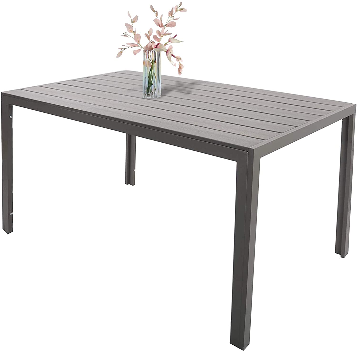 6 Person Outdoor Dining Table 55", Patio Rectangle Aluminum Table, Gray