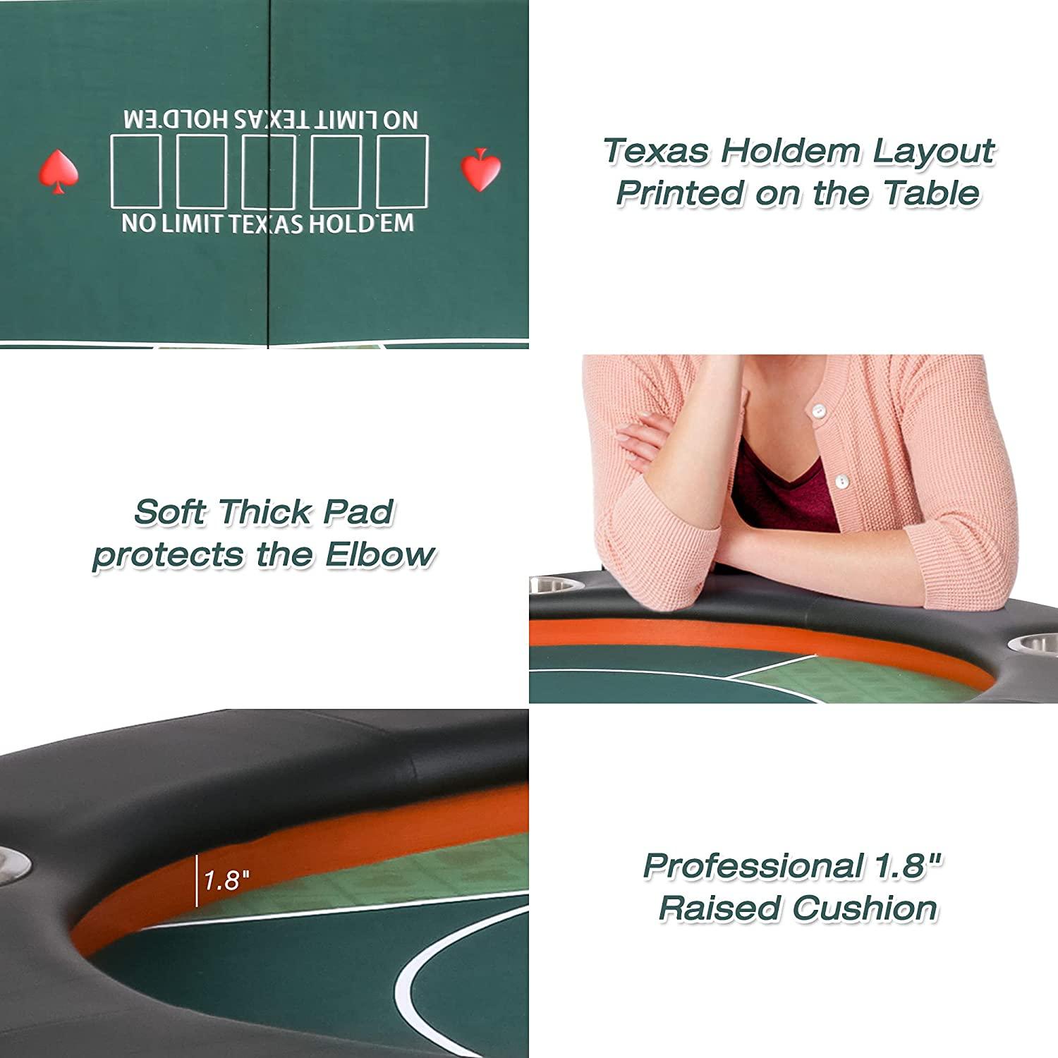 Foldable Poker Table, 8 Players Texas Holdem Poker Table, Casino Table for Blackjack Board Game - Bosonshop